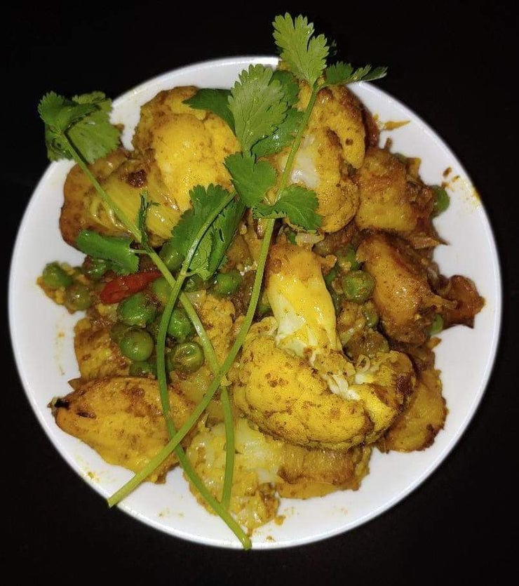 Vegetarian Combo #2 (Cauliflower curry, Dal, rice or roti)